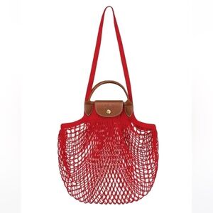 NWT Longchamp Le Pliage Filet Knit Shoulder Bag – Red